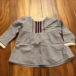 La Coqueta blue herringbone Long Sleeve toddler dress